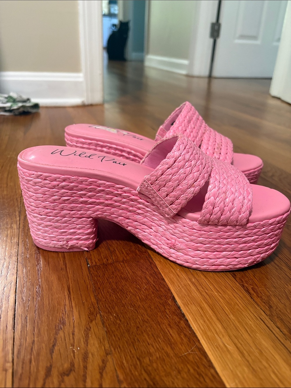 Wild Pair Pink Braided Platform Slide Heels - Picture 4 of 6